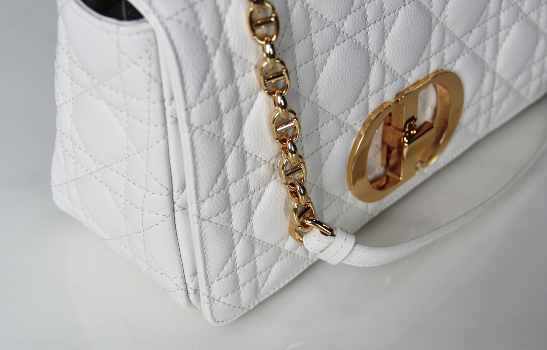 Small Dior Caro Bag White Supple Cannage Calfskin